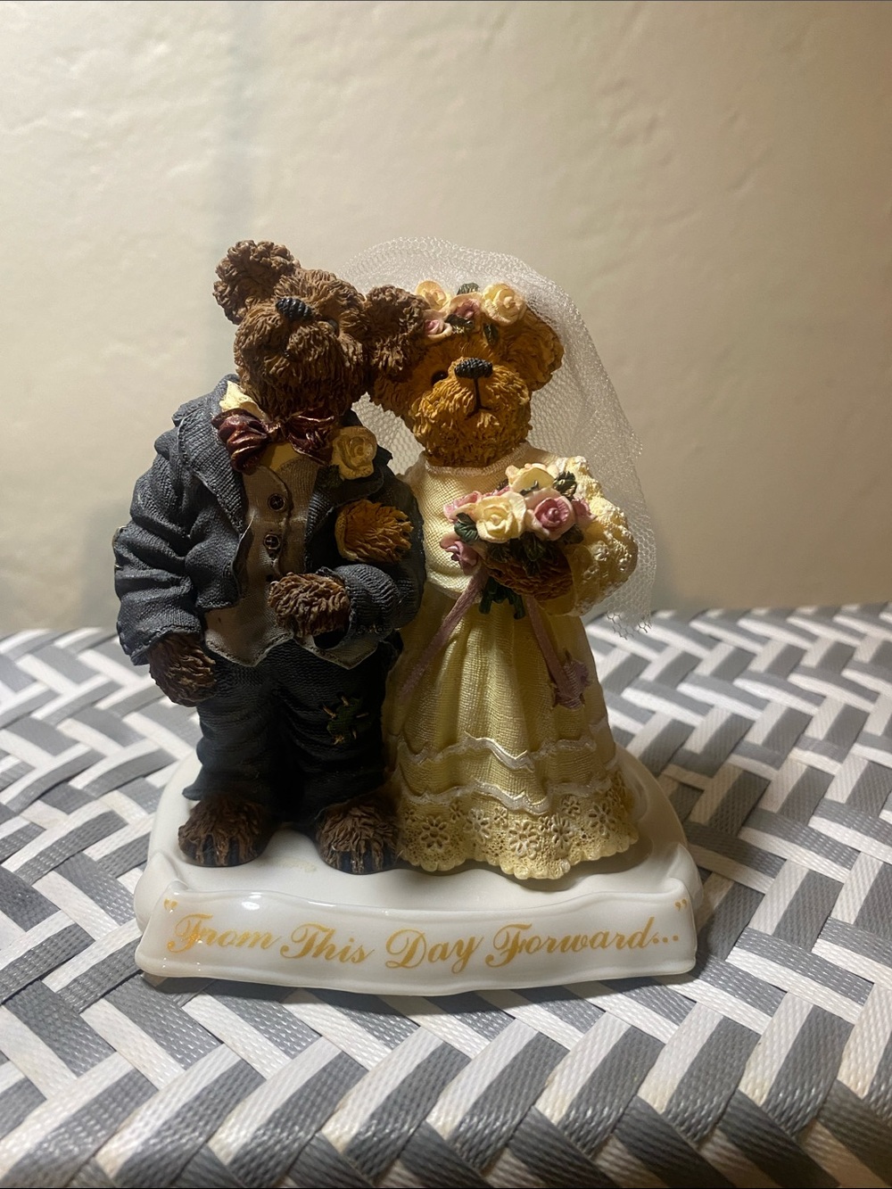 Wedding Bear Cake Topper Figurine in Cream and Brown